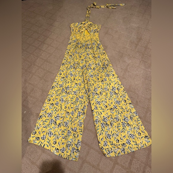 Alice + Olivia Pants - Alice + Olivia Yellow Floral Halter Jumpsuit